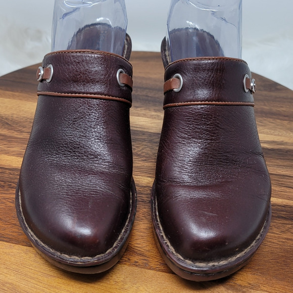 Born Brown Leather Slide In Clogs Heeled 4" Women Shoe 39 / US 8 - Picture 1 of 9